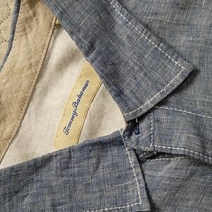 Tommy Bahama Men's XL Linen Shirt Heather Blue Short Sleeve Button Up